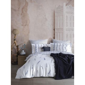 Lenjerie de pat albă-albastră din bumbac satinat pentru pat dublu, extinsă 240x220 cm Marseille Floral – Mila Home Luxury Lenjerie de pat albă-albastră din bumbac satinat pentru pat dublu, extinsă 240x220 cm Marseille Floral – Mila Home Luxury