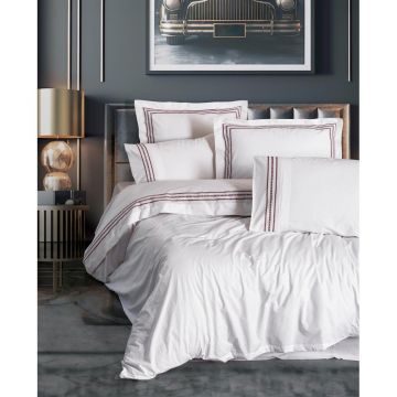 Lenjerie de pat albă din bumbac ranforcé pentru pat de o persoană 140x200 cm Red Heritage Lines – Mila Home Luxury Lenjerie de pat albă din bumbac ranforcé pentru pat de o persoană 140x200 cm Red Heritage Lines – Mila Home Luxury