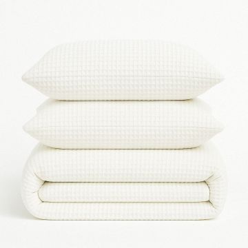 Lenjerie de pat albă din bumbac ranforcé pentru pat dublu, extinsă 240x220 cm Waffle Striped – Mila Home Luxury Lenjerie de pat albă din bumbac ranforcé pentru pat dublu, extinsă 240x220 cm Waffle Striped – Mila Home Luxury