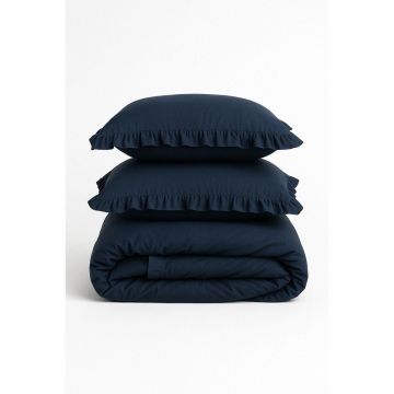 Lenjerie de pat albastru-închis din bumbac ranforcé pentru pat de o persoană 140x200 cm Ruffle Striped – Mila Home Luxury Lenjerie de pat albastru-închis din bumbac ranforcé pentru pat de o persoană 140x200 cm Ruffle Striped – Mila Home Luxury
