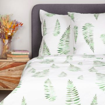Lenjerie de pat King Size, Herve, Homla, 3 piese, 200x220 cm, microfibra din poliester, alb/verde Lenjerie de pat King Size, Herve, Homla, 3 piese, 200x220 cm, microfibra din poliester, alb/verde
