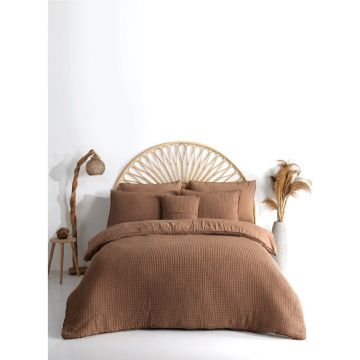 Lenjerie de pat maro din bumbac ranforcé pentru pat de o persoană 140x200 cm Waffle Striped – Mila Home Luxury Lenjerie de pat maro din bumbac ranforcé pentru pat de o persoană 140x200 cm Waffle Striped – Mila Home Luxury