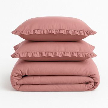 Lenjerie de pat roz din bumbac ranforcé pentru pat dublu, extinsă 240x220 cm Ruffle Striped – Mila Home Luxury Lenjerie de pat roz din bumbac ranforcé pentru pat dublu, extinsă 240x220 cm Ruffle Striped – Mila Home Luxury