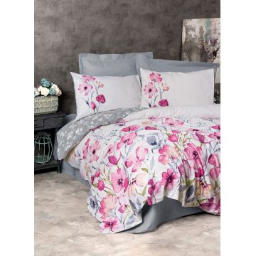 Lenjerie de pat pentru o persoana, L'essentiel Maison, Carla, Gri / Alb / Roz Lenjerie de pat pentru o persoana, L'essentiel Maison, Carla, Gri / Alb / Roz