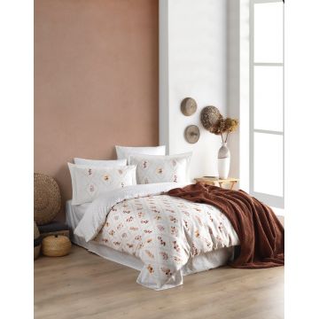 Lenjerie de pat pentru o persoana, L'essentiel Maison, Ofelya, Alb/Maro Lenjerie de pat pentru o persoana, L'essentiel Maison, Ofelya, Alb/Maro