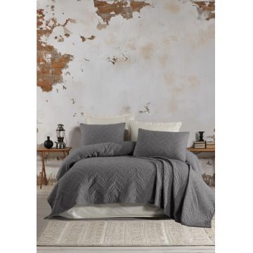 Set cuvertura de pat dubla 3 piese, L'essentiel Maison, Sandeo, Antracit Set cuvertura de pat dubla 3 piese, L'essentiel Maison, Sandeo, Antracit