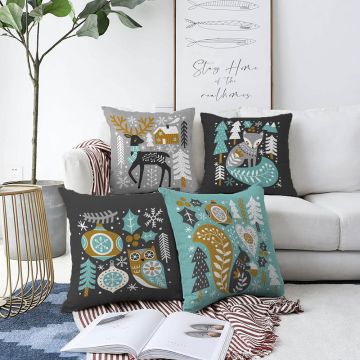 Set 4 fețe de pernă Minimalist Cushion Covers Winter Forest, 55 x 55 cm