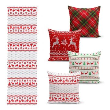 Set 4 fețe de pernă și un napron de masă cu model de Crăciun Minimalist Cushion Covers Nordic Knit