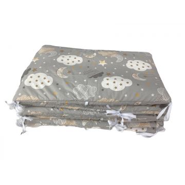 Set de aparatori pufoase h35 pat 120x60 cm DeLuxe Nori cu luna gri