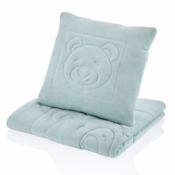 Set pernuta BabyJem Bear Green si paturica din plus