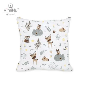 Perna clasica de dormit cu husa detasabila cu fermoar din bumbac 40x40 cm Forest friends GreyBeige