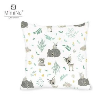 Perna clasica de dormit cu husa detasabila cu fermoar din bumbac 40x40 cm Forest friends GreyMint