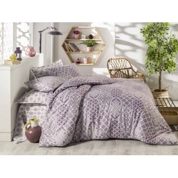 Lenjerie de pat dubla Donjette, Pearl Home, 4 piese, 220x240 cm, bumbac ranforce, mov