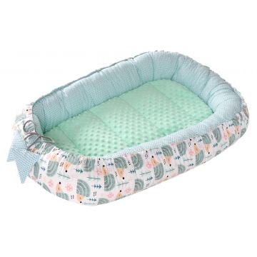 Babynest 2 in 1 din bumbac Minky Mint Hedgehogs