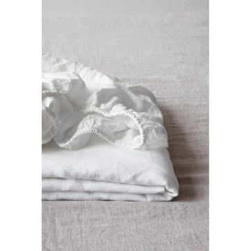 Cearceaf alb din in cu elastic 140x200 cm White – Linen Tales