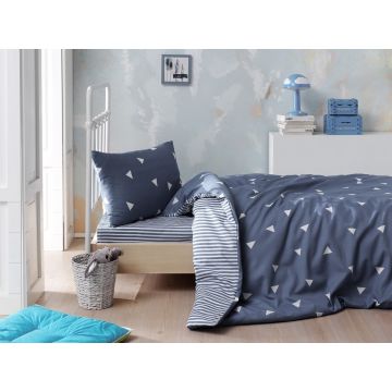 Lenjerie de pat pentru o persoana, Eponj Home, Ucgen Blue, 2 piese, amestec bumbac, bleumarin/alb