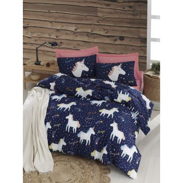 Lenjerie de pat dubla king size, Eponj Home, Magic Unicorn 143EPJ61910, 3 piese, amestec bumbac, multicolor