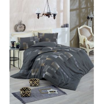 Lenjerie de pat dubla king size, Eponj Home, Trace 143EPF41876, 3 piese, amestec bumbac, multicolor