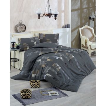 Lenjerie de pat dubla king size, Eponj Home, Trace 143EPJ51876, 3 piese, amestec bumbac, multicolor