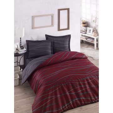 Lenjerie de pat dubla king size, Eponj Home, Verda 143EPJ51836, 3 piese, amestec bumbac, visiniu/antracit