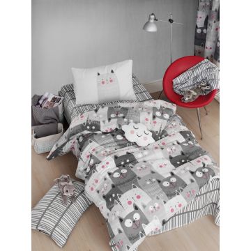 Lenjerie de pat pentru o persoana, Eponj Home, Duvarda Kediler 143EPJ11905, 2 piese, amestec bumbac, multicolor