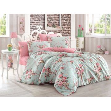 Lenjerie de pat dubla king size, Eponj Home, Alanur 143EPF41886, 3 piese, amestec bumbac, multicolor