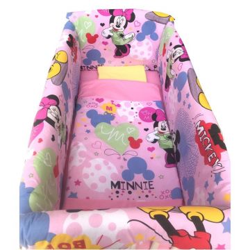 Lenjerie de patut bebelusi 120x60 cm cu aparatori Maxi Minnie Mouse