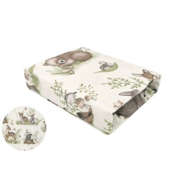 Cearceaf cu elastic, MimiNu, Pentru patut leagan sau patut co-sleeper, Dimensiune 90x40 cm, Din bumbac certificat Oeko Tex Standard 100, Design, Calm Forest Natural