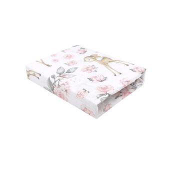 Cearceaf cu elastic, MimiNu, Pentru patut leagan sau patut co-sleeper, Dimensiune 90x40 cm, Din bumbac certificat Oeko Tex Standard 100, Sweet Deer Pink 