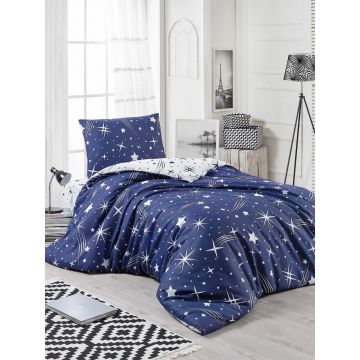 Lenjerie de pat pentru o persoana, EnLora Home, Halley - Dark Blue, 2 piese, amestec bumbac, multicolor