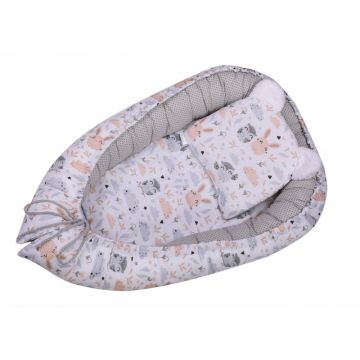 Baby Nest 3 in 1 din bumbac cu salteluta si pernuta inclusa Owl Rabbit