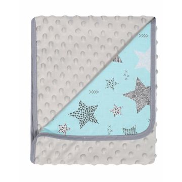 Paturica cu doua fete Minky si bumbac 80x90 cm Grey Stars