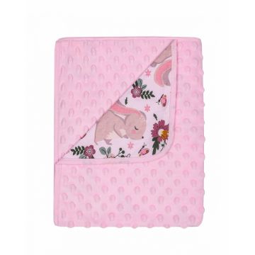 Paturica cu doua fete Minky si bumbac 80x90 cm Pink Rabbit