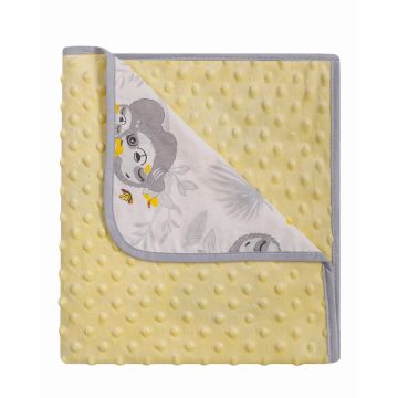 Paturica cu doua fete Minky si bumbac 80x90 cm Yellow Sloths