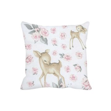 Perna clasica de dormit, MimiNu, Cu husa detasabila cu fermoar, Din bumbac certificat Oeko Tex Standard 100, 40x40 cm, Sweet Deer Pink