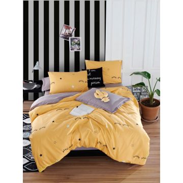 Lenjerie de pat dubla 3 piese, Dide - Yellow, EnLora Home, Bumbac Ranforce