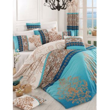 Lenjerie de pat dubla, Katre - Turquoise, Pearl Home, Bumbac Ranforce