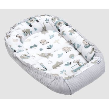 Babynest cu doua fete Nichiduta din bumbac Waffle Grey Safari