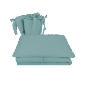 Lenjerie patut cu 3 piese, MimiNu, Pentru patut 120x60 cm, Cu volanase, Cu protectie laterala, Din bumbac certificat Oeko Tex Standard 100,Colectia Royal, Nepal Green