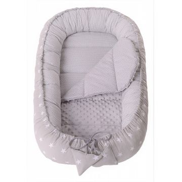 Babynest 2 in 1 Nichiduta din bumbac Minky White Stars on Gray