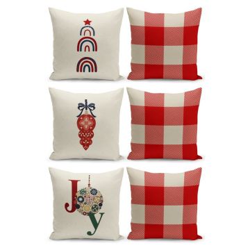 Set 6 fețe de pernă decorative cu model de Crăciun Kate Louise Christmas Noel, 43 x 43 cm