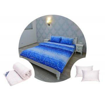 Pachet 1 Lenjerie de pat Ultrasleep XXL, bumbac 100%, cercuri + 1 pilota 200x220 + 2 perne 50x70