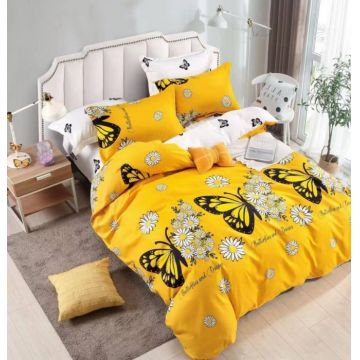 Lenjerie Din Bumbac Tip Finet 6 Piese Pentru Pat Dublu, Yellow Butterflies