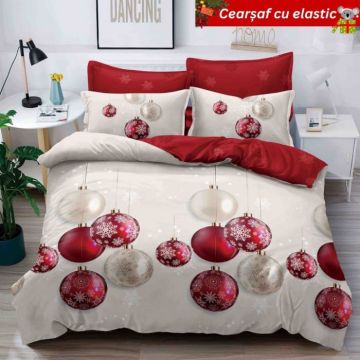 Set Lenjerie De Pat Craciun Cu Elastic 6 Piese Pat 2 Persoane, Christmas Collection