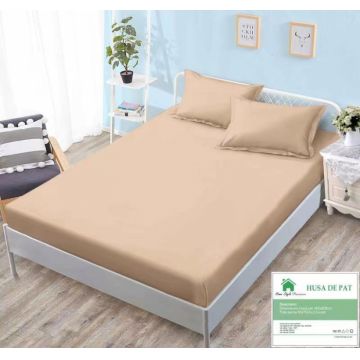 Husa de pat cu elastic 160x200 din Bumbac Finet + 2 Fete de Perna - Bej