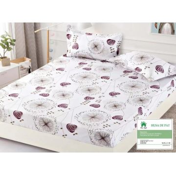 Husa de pat cu elastic 180x200 din Bumbac Finet + 2 Fete de Perna - Papadii