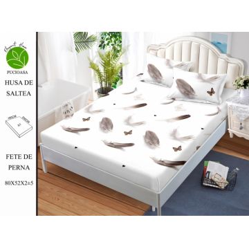 Husa de pat cu elastic 180x200 din Bumbac Finet + 2 Fete de Perna - Pene Fluturi