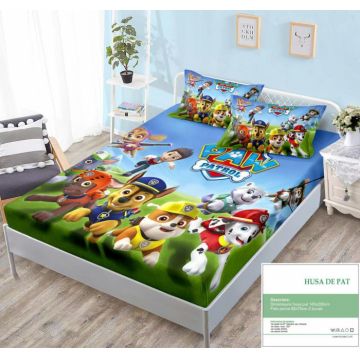 Husa Din Bumbac Tip Finet Cu Elastic 140x200 - Paw Patrol