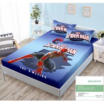 Husa Din Bumbac Tip Finet Cu Elastic 140x200 - Spider-Man Marvel