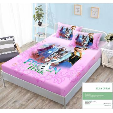 Husa Din Bumbac Tip Finet Cu Elastic 160x200 - Frozen Fever